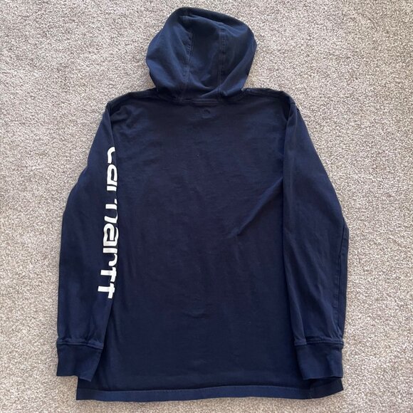 Carhartt Navy Blue Hooded Long Sleeve 100% Cotton L - Picture 2 of 7